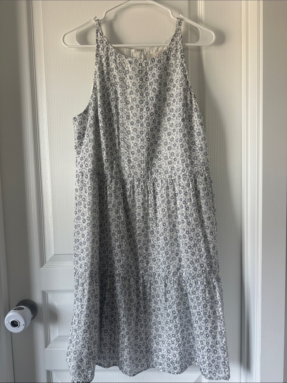 LOFT White Dress with Navy Floral Print